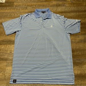 PETER MILLAR Polo Shirt Mens Adult XL Blue White Striped Summer Comfort Stretch